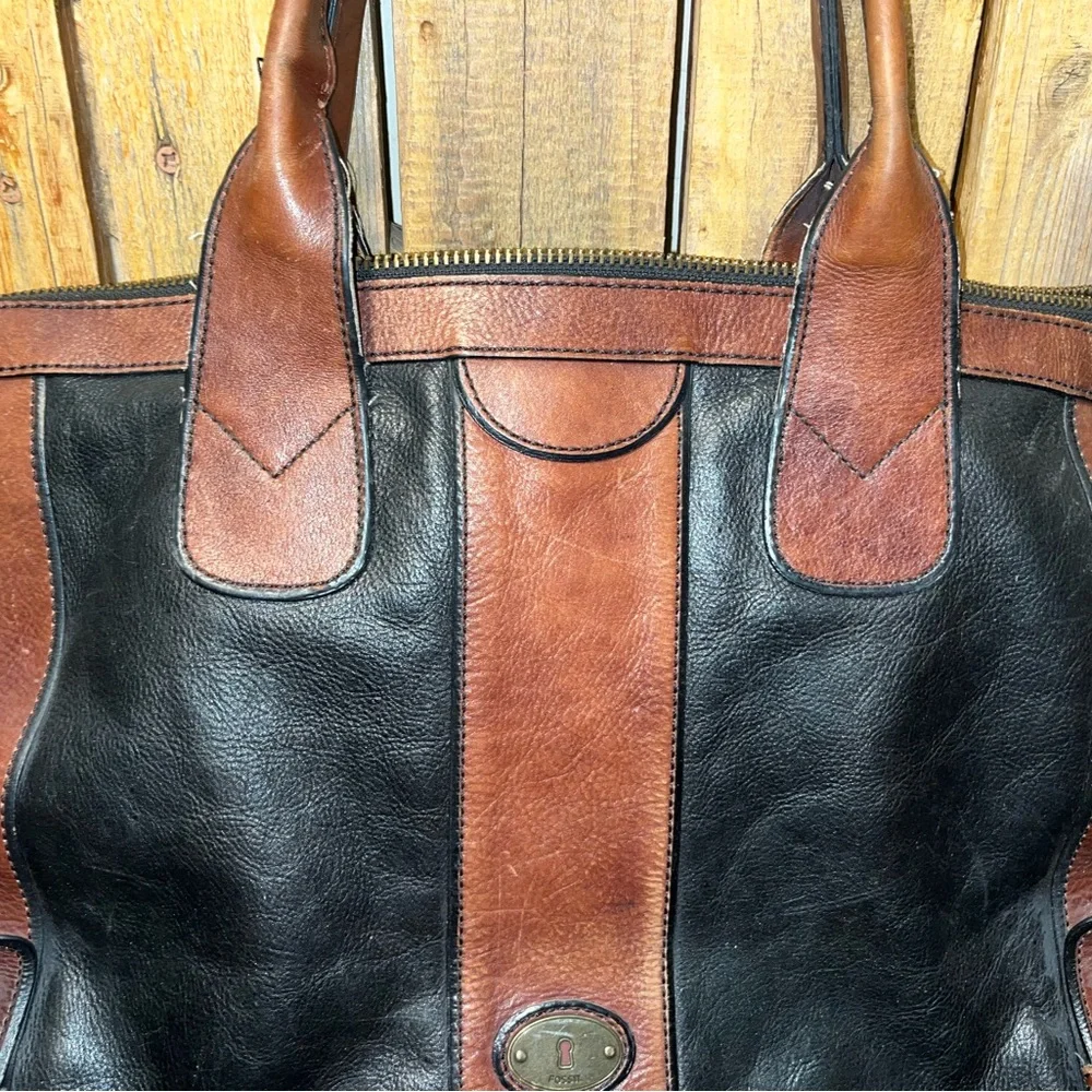 Fossil Black and Brown Leather Shoulder Bag